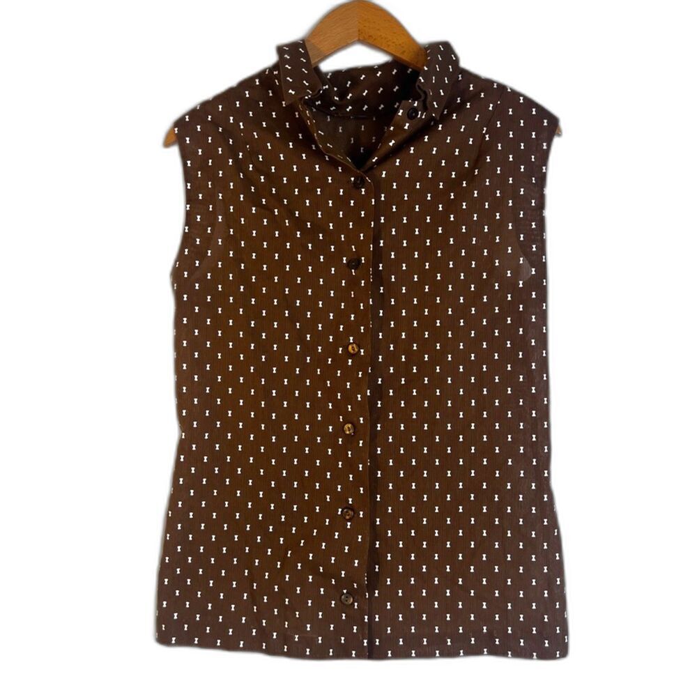 Koret of‎ California Brown with Bows Button Front Tank Blouse Size Medium